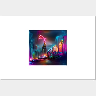 Futuristic Neon City Posters and Art